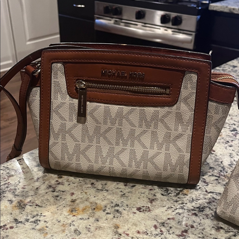 Michael Kors Tan and Brown Signature Crossbody